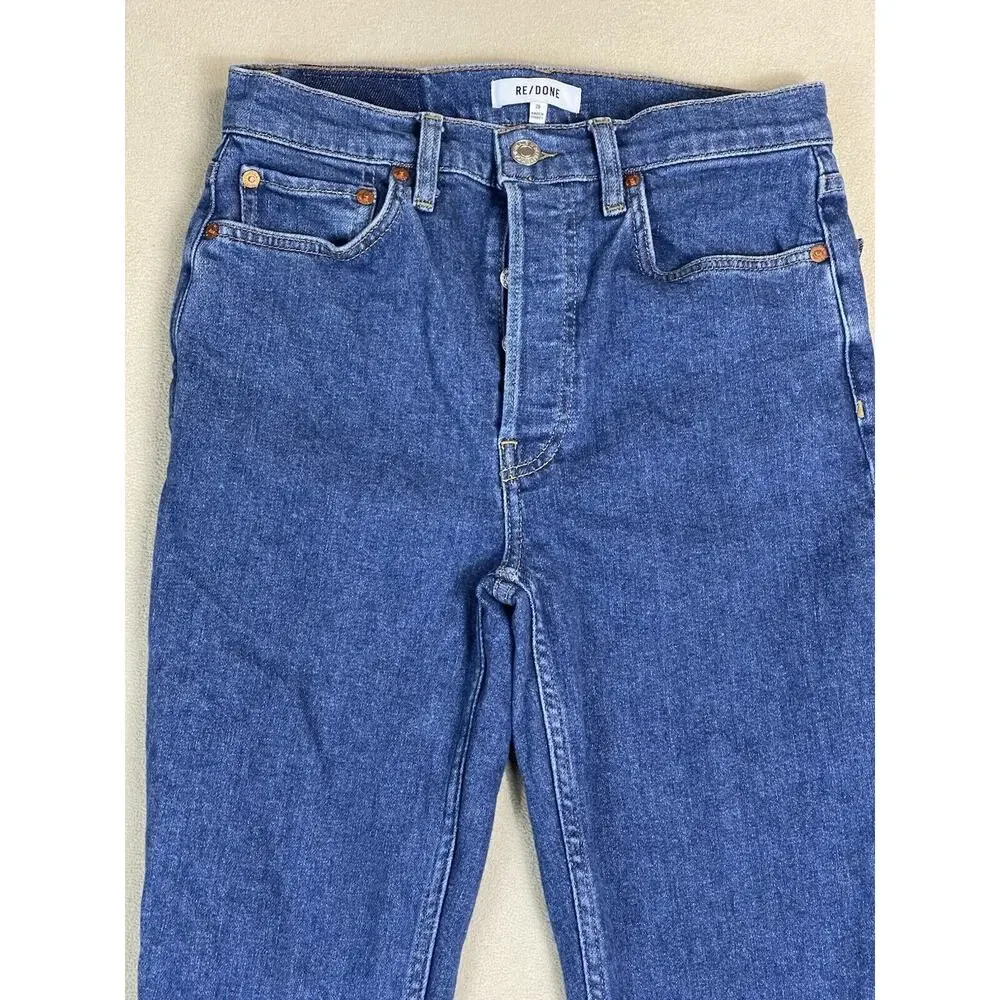 RE/DONE Jeans Womens 28 Blue 90s‎ High Rise Ankle Crop Button Fly Stretch Denim